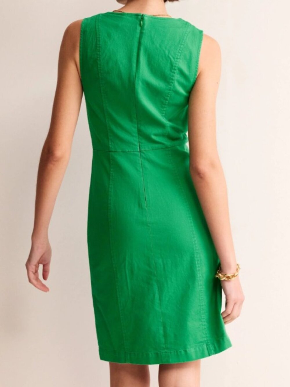 BODEN Helena Cotton Chino Sheath Dress Sz 8L Green Pockets Sleeveless Notch Neck - Picture 10 of 15